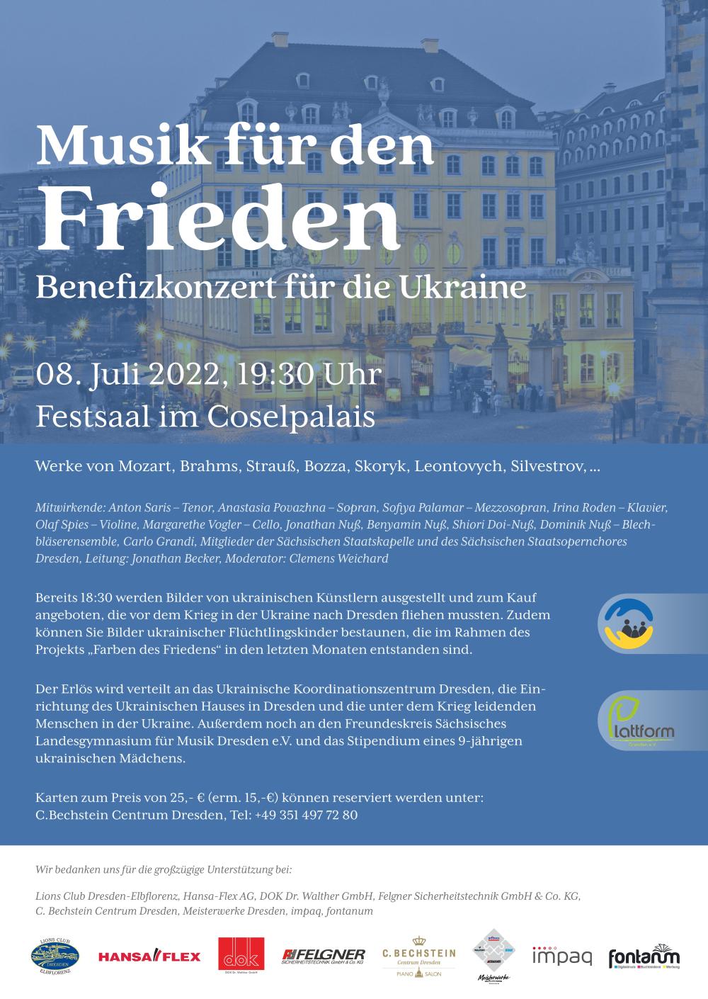 Benefizkonzert für die Ukraine am 08.07.22